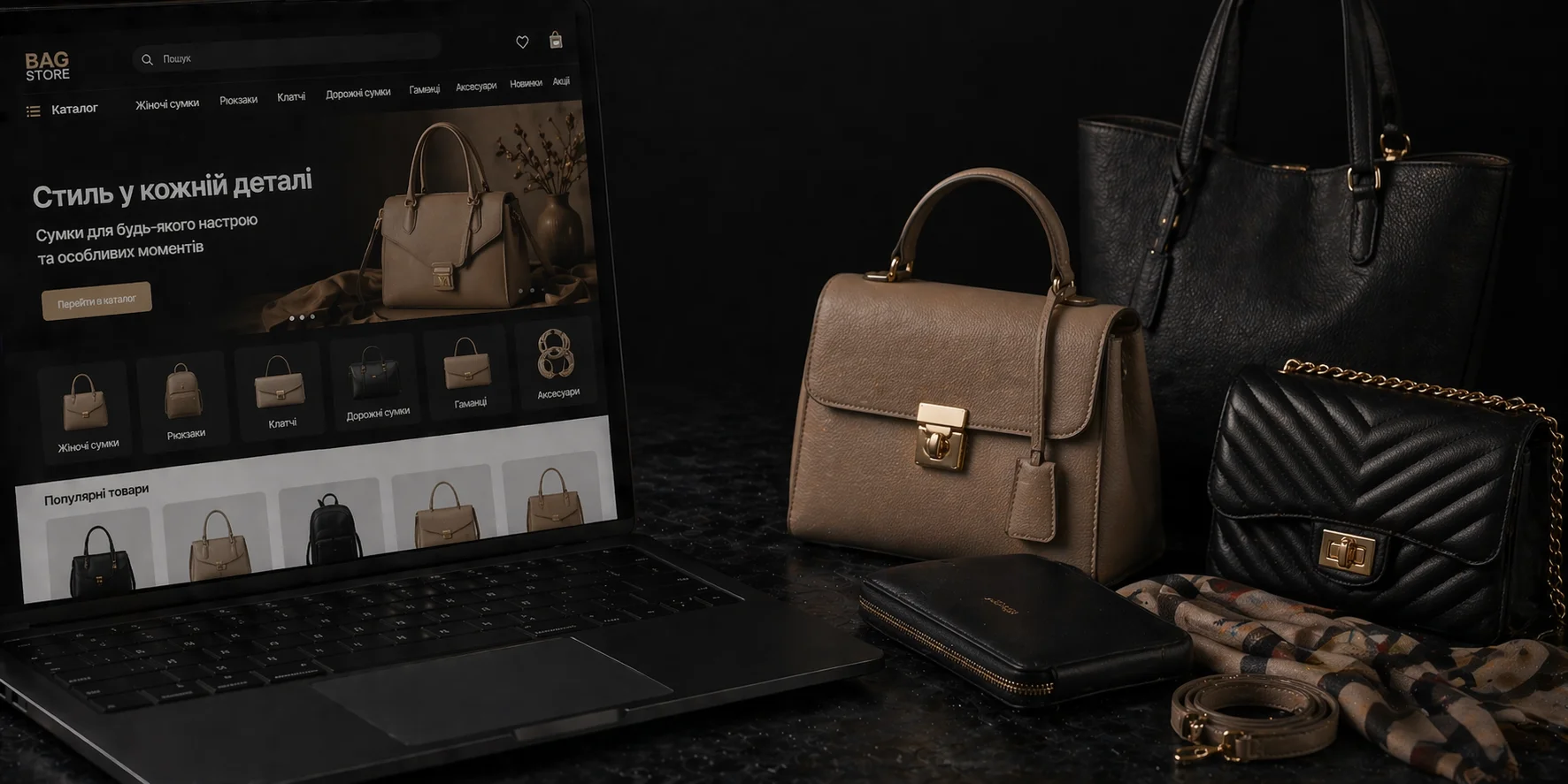 Розробка інтернет-магазину сумок: преміальний візуал і продажі через стиль. Від професіоналів студії kliox